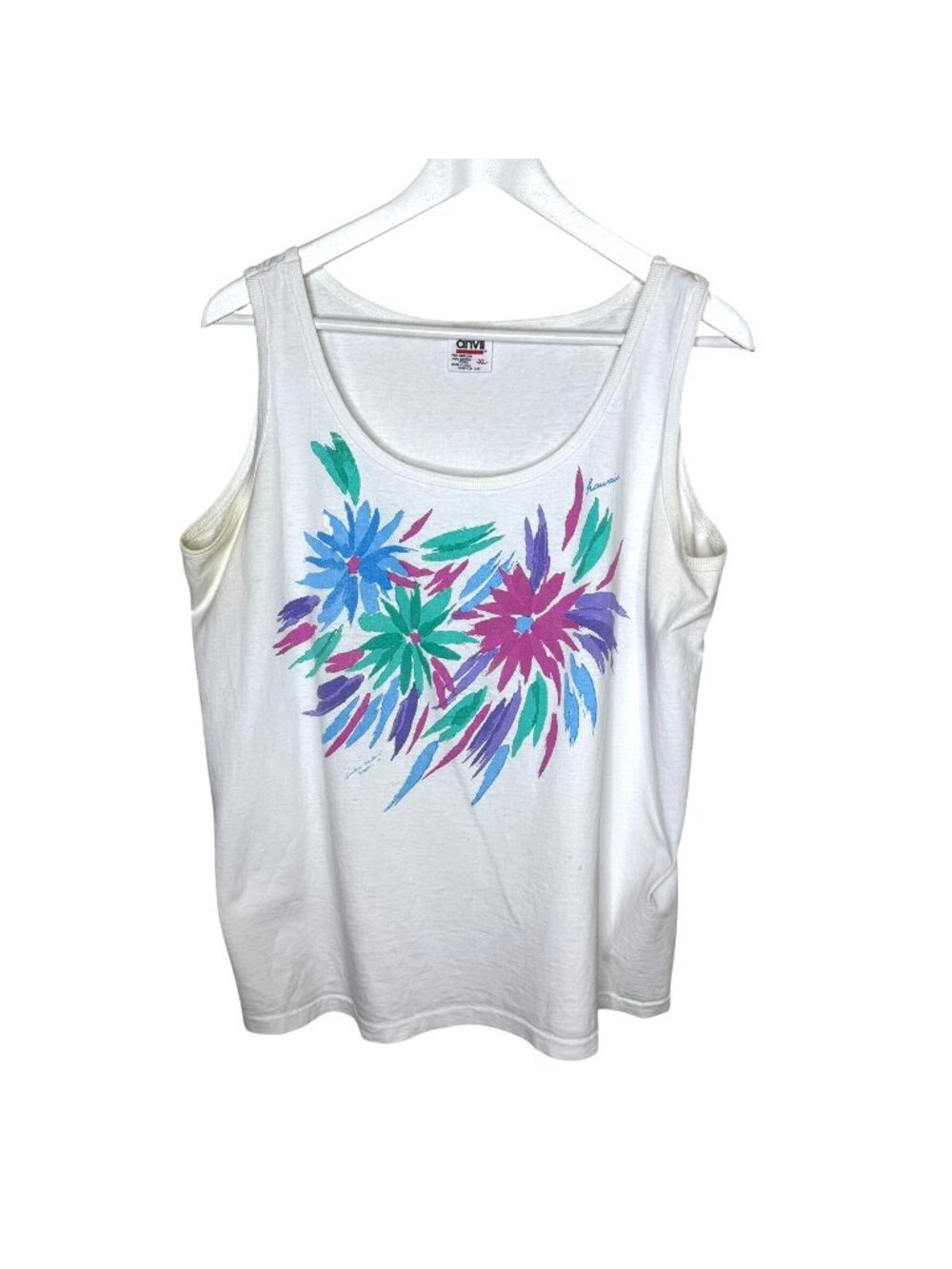 Vintage Kitsch American White Hawaii Tourist Muscle Tank Top, Men's XL